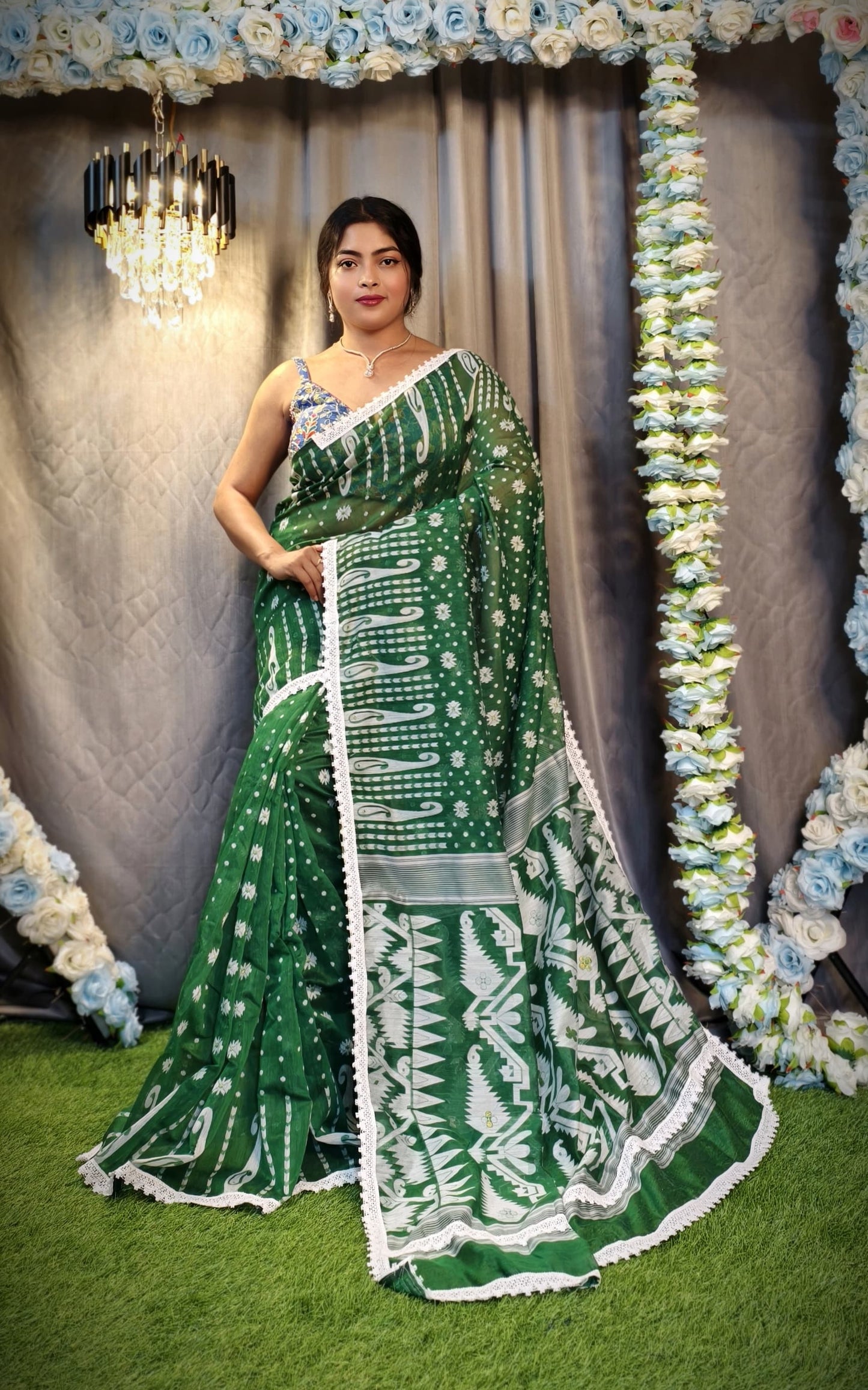 New & Exclusive Korat Dhakai Jamdani Saree – White with Lace Border | Cotton Silk | 5.5m | No Blouse